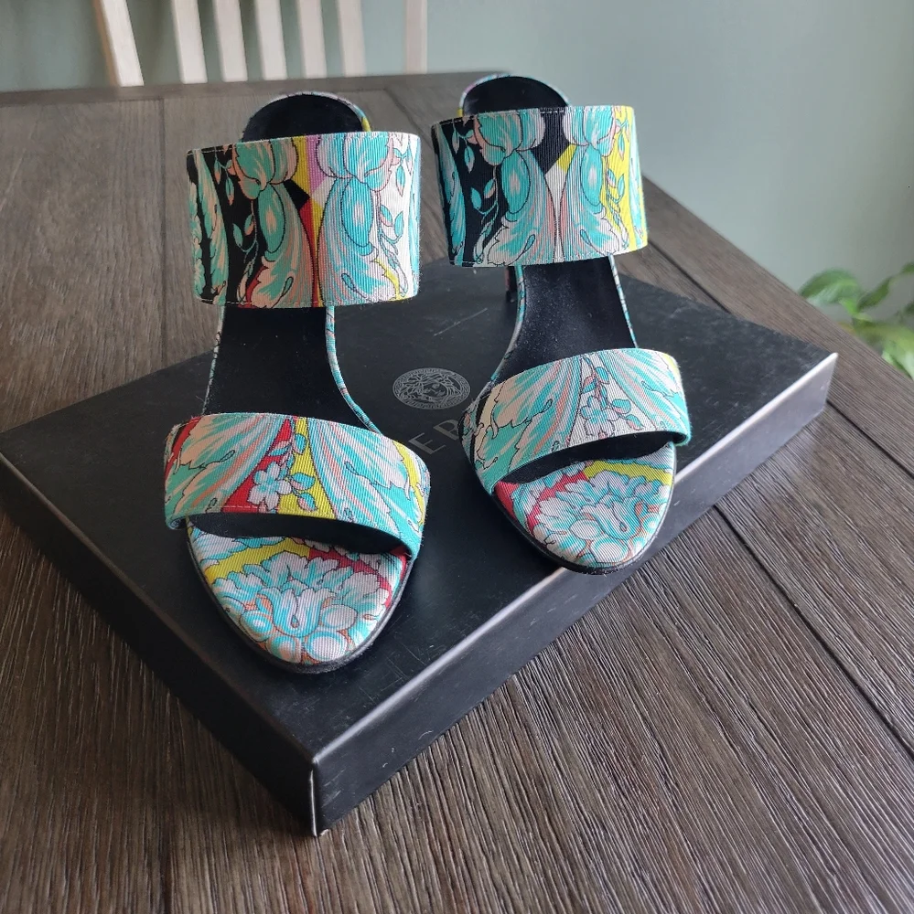 Like New Versace Fluo Barocco High Heel Sandals - Picture 2 of 7